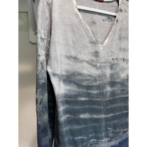 Barbara Lesser Women’s 3/4 Sleeve Fringe Hem Tie Dye Acid Wash Blouse Size M - Picture 3 of 8